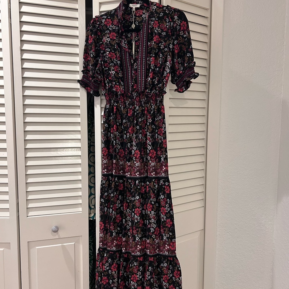 Max Studio Black and Red Tiered Ruffled Sundress